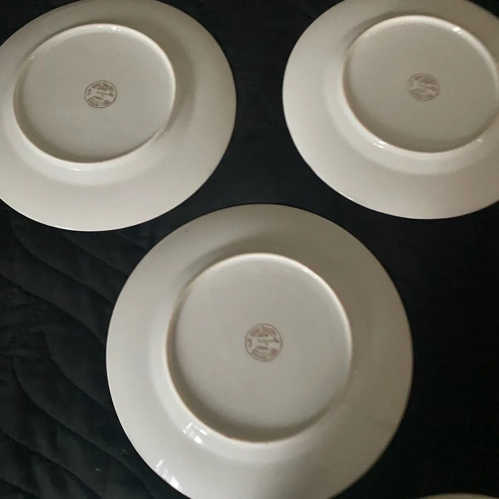 5 Kutani Yaki Ware Japanese Hand Painted  Floral 7.5” MCM Gold Trim Plates